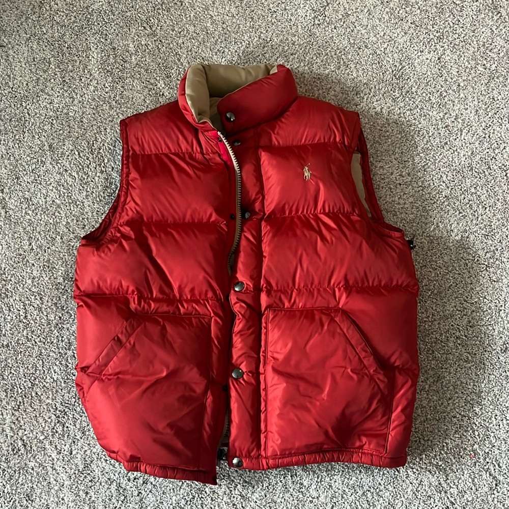 Red and gold polo Ralph Lauren puffer vest